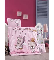 BEBEKLER İÇİN KALİTELİ VE DESENLİ NEVRESİM TAKIMI %100 PAMUK ÇİFT YASTIK KILIFLI (Pembe - Fuşya - Krem)