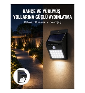 Mey İthalat® Kablosuz Solar LED Lamba Bahçe, Veranda, Merdiven Işığı, Otomatik Aç-Kapa Sensörlü Ye