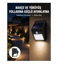 Mey İthalat® Kablosuz Solar LED Lamba Bahçe, Veranda, Merdiven Işığı, Otomatik Aç-Kapa Sensörlü Ye