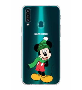 Samsung Galaxy A20s  Kamera Korumalı  Kapak Mickey Mouse Tasarımlı  Şeffaf Kılıf