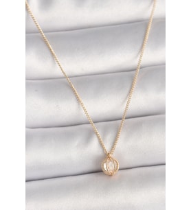 Pirinç Gold Renk Zirkon Taşlı Daire Kafes Model Kadın Kolye (Altın)