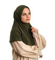 Haki Pratik Hazır Geçmeli Tesettür Eşarp Sandy Kumaş Sade 1600_09