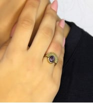 Doğal Taş Ametist Doğal Taşlı Antik Model Kadın Ayarlanabillir Yüzük euy82amt (Mor)