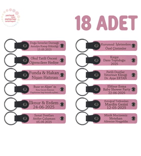 Pembe, Anaokulu İçin İsim Yazılı Karne Hatırası Anahtarlık 18’li Set, Değerli Öğrencilere Özel Anı