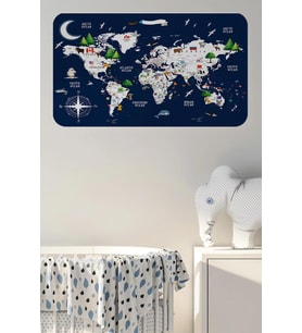 Eğitici Ve Bayraklı Dünya Haritası Dünya Atlası Çocuk Ve Bebek Odası Duvar Sticker-60x105-3819