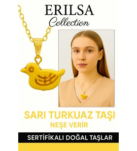 Sertifikalı Sarı Renkli Kuş Model Firuze (Turkuaz) Taşı Kolye – Özgürlük, Şans ve Koruma Taşı (Çok Renkli)