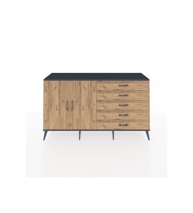 Kronos Konsol 4 Raflı 5 Çekmeceli 2 Kapaklı 176x59x99 Antrasit-Çam