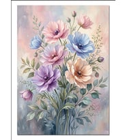 Pastel Mavi Mor Çiçek Buketi Dekoratif Kanvas - Mdf Ahşap Tablo