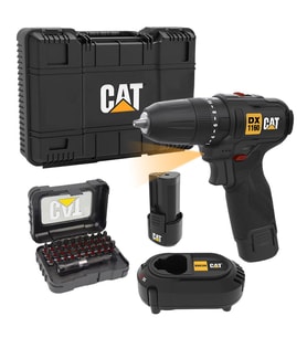 CAT DX1160 12Volt/2.0Ah Li-ion Çift Akülü Kömürsüz Profesyonel Şarjlı Darbeli Matkap + DA01901 32 Parça Aksesuar Seti
