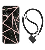 General Mobile GM 21 Pro GM 22 Pro Plus Kılıf Boyun Askılı Silikon Pembe Şeritli Mermer 1312
