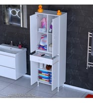 Modilayn YENİ AFRA 60x173x32,5 cm 1 Çekmece 4 Kapak 3 Raf 6 Bölme Çok Amaçlı Banyo & Mutfak Dolabı 