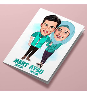 Kişiye Özel Sen ve Ben Sevdalı Çiftler Karikatürlü Tebrik Kartı