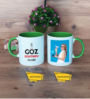 Göz Doktoru Kupa Bardak Yeşil Fotoğraflı Tıp Bayramı Hediyesi