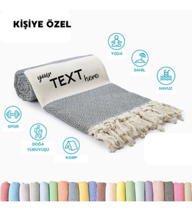 Kişiye Özel Elmas Desenli Nakışlı Peştemal – İsim Yazılı Oversize Türk Plaj Havlusu – Banyo Havlusu