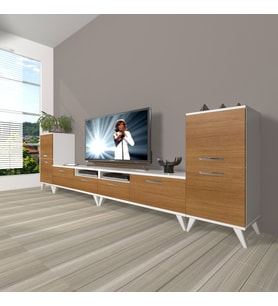 Decoraktiv Eko 9200 Slm Retro Tv Ünitesi Tv Sehpası (Beyaz - Ceviz)