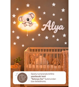 Ahşap Koala Lamba & Işıksız İsimlik Seti – İsimli Bebek ve Çocuk Odası Dekoru