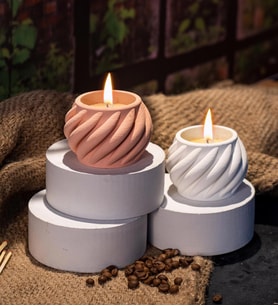 Pastel Renkli Sarmal 2'li Dekoratif Beton Mum Seti (Beyaz)