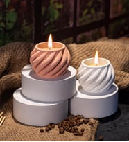 Pastel Renkli Sarmal 2'li Dekoratif Beton Mum Seti (Beyaz)