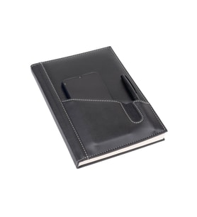 Deri Defter Günlük Journal Ajanda Tarihsiz Kareli Telefon Kılıflı 160 Yaprak Vegan 17x24 cm (Siyah)