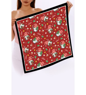 Yeni Sezon Yılbaşı Desenli Bandana Fular Yeni Yıl Hediyesi Şal Estascarf 70x70 Cm (Yeşil)