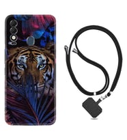 Tecno Spark 8T Kılıf Resimli Boyun Askılı İpli Desenli Silikon Flowers Tiger 1319