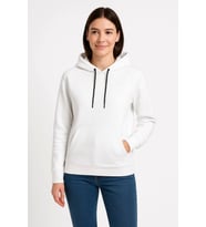 Üç İplik Kapüşonlu Kanguru Çepli SweatShirt Hoodie - Beyaz