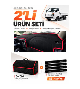 e-biz HYUNDAİ H100 (2020-2024) Uyumlu Torpido Örtüsü + Tay Tüyü Çanta - Siyah-Kırmızı - HU023