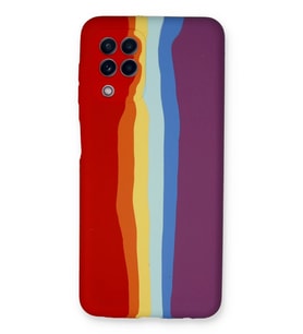 Pilelistore   Samsung Galaxy A22 Kılıf Ebruli Lansman Silikon - Kırmızı-Mor