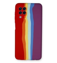 Pilelistore   Samsung Galaxy A22 Kılıf Ebruli Lansman Silikon - Kırmızı-Mor