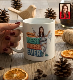 Kişiye Özel Karikatürlü Hemşire Best Nurse Ever Kupa Bardak Tıp Bayramı Hediyesi