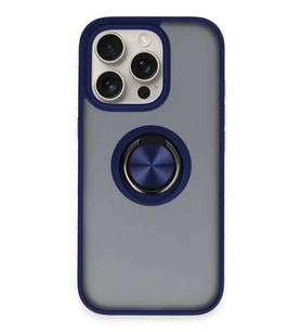 Newface Apple iPhone 16 Pro Kılıf Montreal Yüzüklü Silikon Kapak - Lacivert