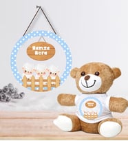 Kişiye Özel Bebek Kapı Süsü ve Peluş Ayıcık Seti – Baby Shower / Hastane Odası