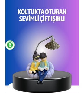 Kitap Okuyan Çift Figürlü Gece Lambası Romantik Dekoratif Masa Lambası