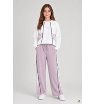 Kahverengi Kız Çocuk Şeritli Sweatshirt Geniş Paça Eşofman Takımı 24682