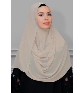 Bej Pratik Hazır Geçmeli Malezya Şal Şifon Taşlı 1850_12