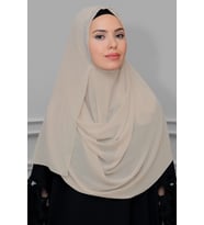 Bej Pratik Hazır Geçmeli Malezya Şal Şifon Taşlı 1850_12