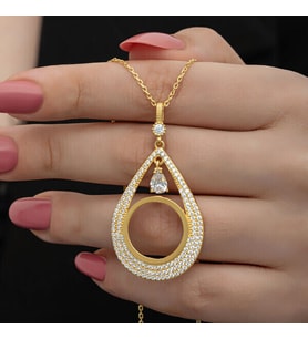 Gold Çeyrek Altın TakılabilenZirkon Taşlı 925 Ayar Gümüş Kadın Kolye
