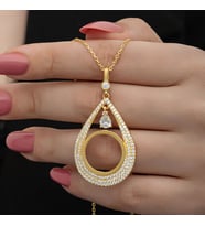 Gold Çeyrek Altın TakılabilenZirkon Taşlı 925 Ayar Gümüş Kadın Kolye