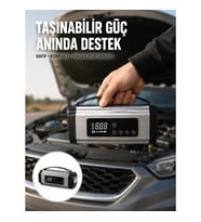 Mey İthalat® Dijital Göstergeli Akü Takviye Cihazı Lastik Şişirme Powerbank ve LED Işık Özellikli Ye