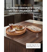 Orion Serisi 2'li El Yapımı Kırılmaz Dekoratif Yuvarlak ve Oval Sunum Tepsisi Seti - Çay, Kahve Sunumluk ve Takı Organizeri