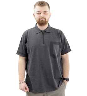 Mode XL Büyük Beden Erkek T-Shirt Fermuarlı Polo Yaka Cepli U24325 Antrasit