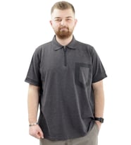 Mode XL Büyük Beden Erkek T-Shirt Fermuarlı Polo Yaka Cepli U24325 Antrasit