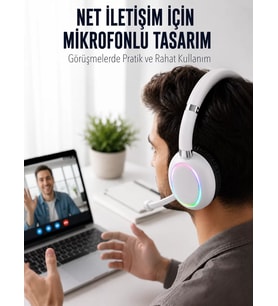 Northcity Bluetooth 5.0 RGB Aydınlatmalı Beyaz Kablosuz Kulaklık Mikrofonlu