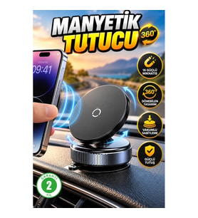 360° Döner Manyetik Araç İçi Telefon Tutucu – 16 Mıknatıslı Vakumlu Stand