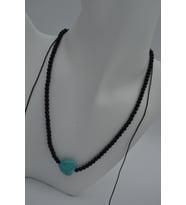 STONEAGE JEWELLERY Kalp Turkuaz ve Oniks Taşlı Metalsiz Kolye