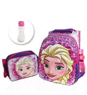 Mor Frozen Elsa Sırt Çantası + Beslenme + Suluk - Elsa İlkokul Çantası Karlar Ülkesi Okul Çantası (Karışık)