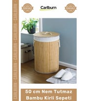 #KirliSepeti Yüksek Hijyen 50cm Yuvarlak Yıkanabilir Kumaşlı Nem Tutmaz Sağlam Bambu Kirli Sepeti