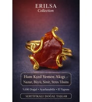 Sertifikalı Nazar Büyü Sinir Stres Tılsımı Yüzüğü – Ham Kızıl Yemen Akik Taşı – Ayarlamalı Rokoko (Çok Renkli)
