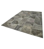 Antrasit Gri Modern Patchwork Salon Halısı El Dokuma Yün Pamuk Yumuşak Doku Detayı