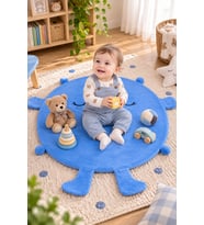 Bebek Oyun Halısı 80 cm Ponponlu ve Ayaklı (%100 Yerli) (Mavi)